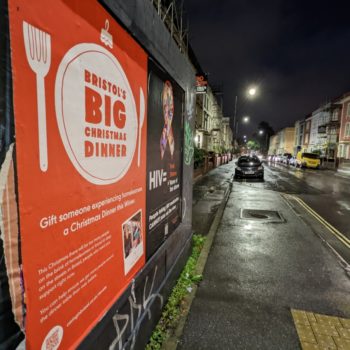Bristol streets with our Big Christmas Dinner posters