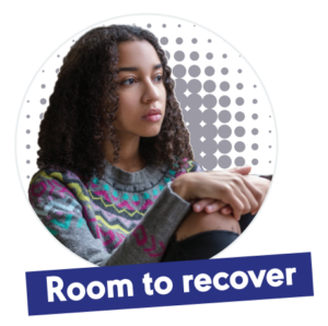 Room to recover caption with a young woman taking time to recover from homelessness