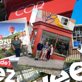 A collage of images from Veezu cabs and COR Restaurant
